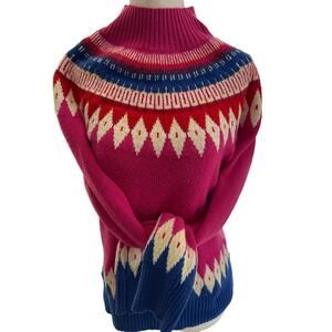 Pink Argyle mock turtleneck‎ SM. cotton/poly retro nordic Ski Soft